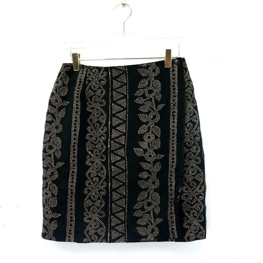 Black Mock Wrap Skirt Womens MEDIUM 8 Floral Mini Boho‎ Party ABRIA 28x20 CANADA